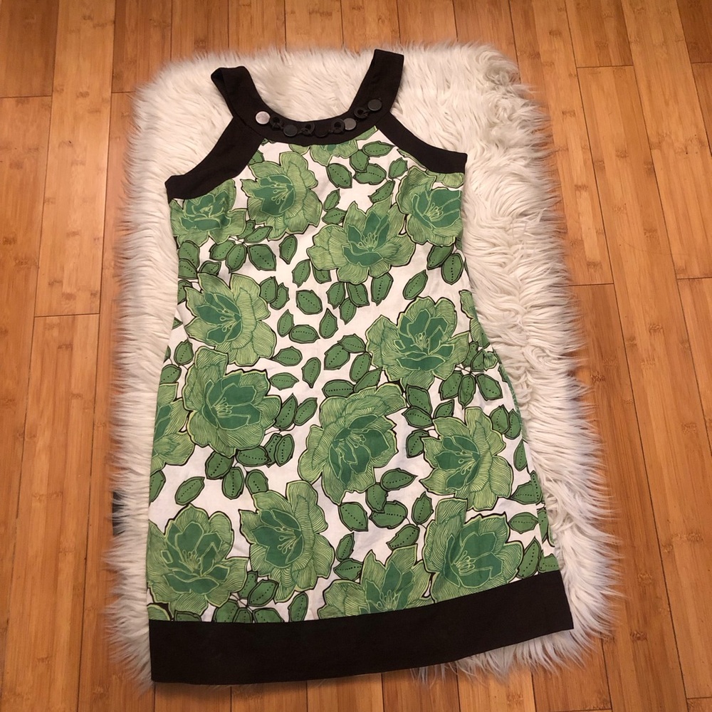 Signature by Robbie Bee Linen Blend Beaded Floral Prints Contrast Hem Dress 12